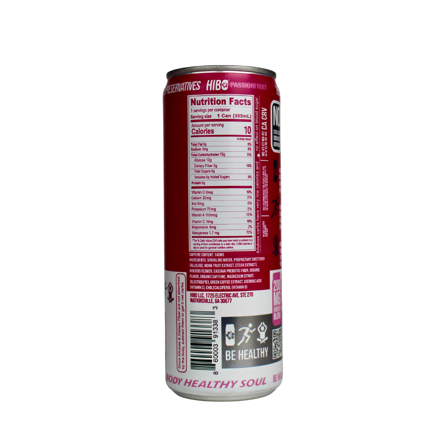 All-Natural Zero Sugar Energy Drink HIBO ORIGINAL (Mixed Berry), 12 FL OZ - Preservative Free - Gut Healthy - Key Electrolytes Antioxidants & Vitamins - Organic Caffeine - 10 Calories
