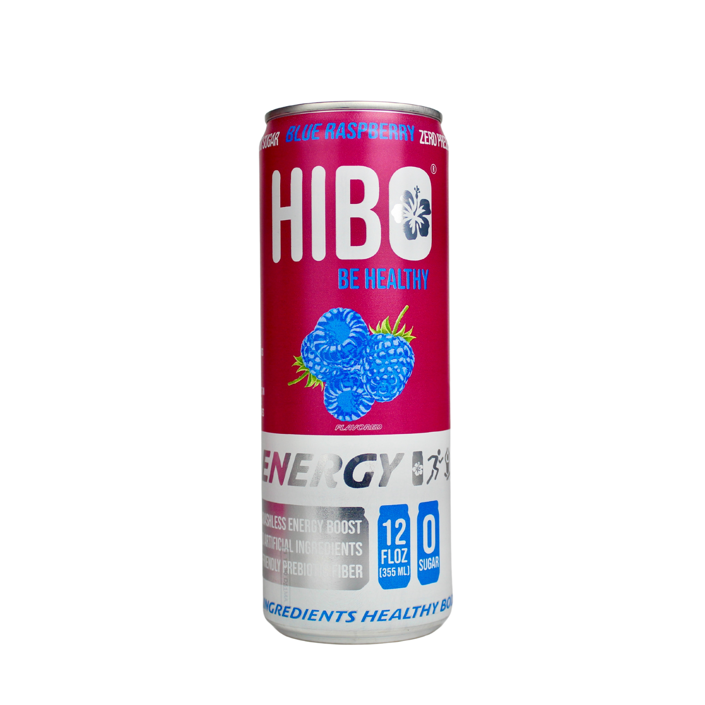 All-Natural Zero Sugar Energy Drink HIBO BLUE RASPBERRY, 12 FL OZ - Preservative Free - Gut Healthy - Key Electrolytes Antioxidants & Vitamins - Organic Caffeine - 10 Calories