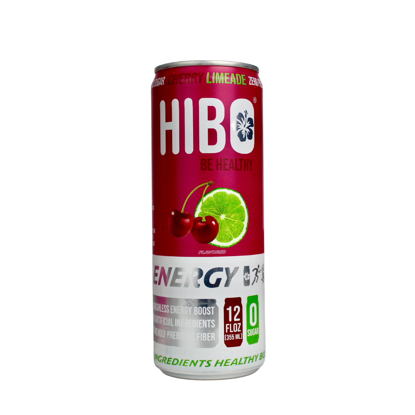 All-Natural Zero Sugar Energy Drink HIBO CHERRY LIMEADE, 12 FL OZ - Preservative Free - Gut Healthy - Key Electrolytes Antioxidants & Vitamins - Organic Caffeine - 10 Calories
