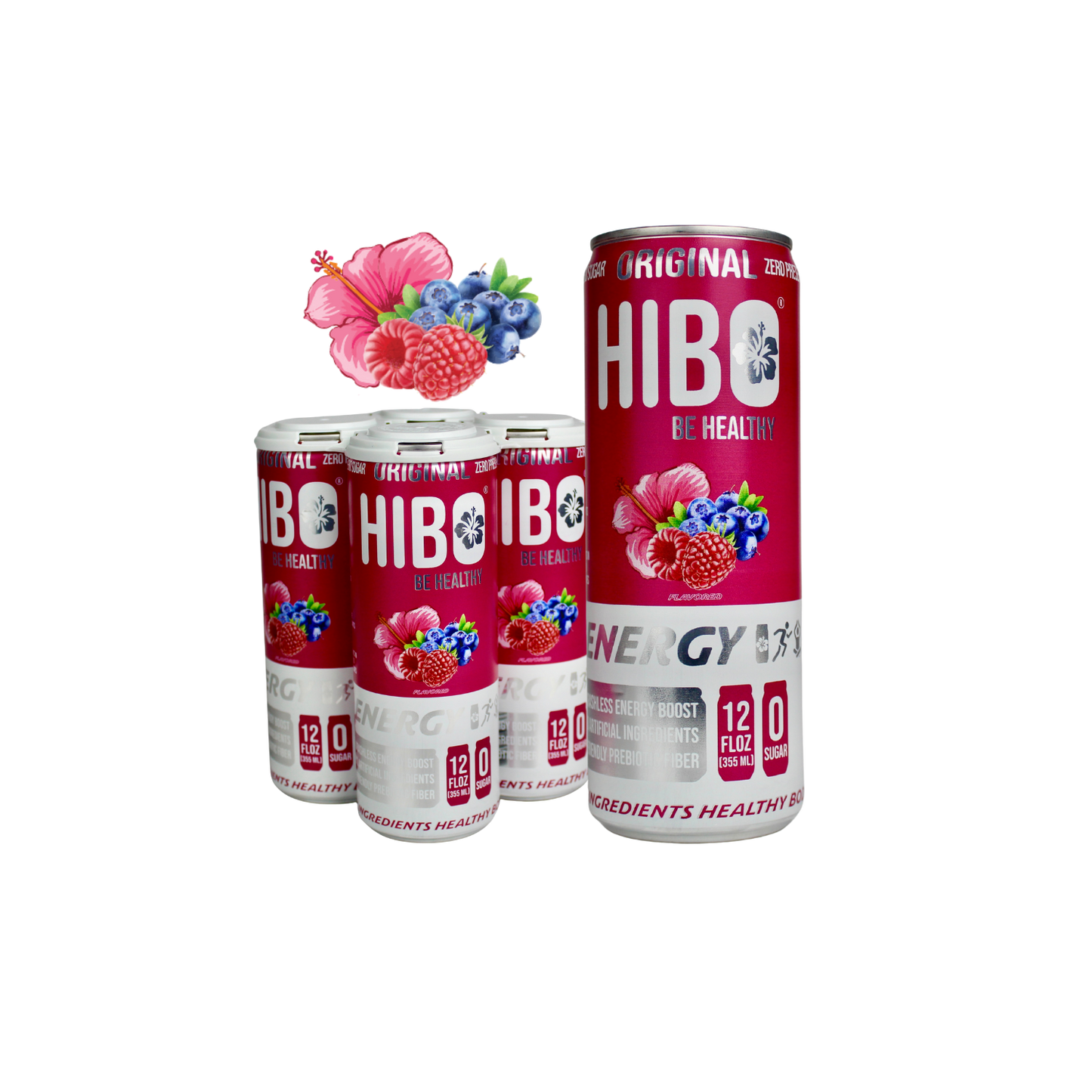 All-Natural Zero Sugar Energy Drink HIBO ORIGINAL (Mixed Berry), 12 FL OZ - Preservative Free - Gut Healthy - Key Electrolytes Antioxidants & Vitamins - Organic Caffeine - 10 Calories