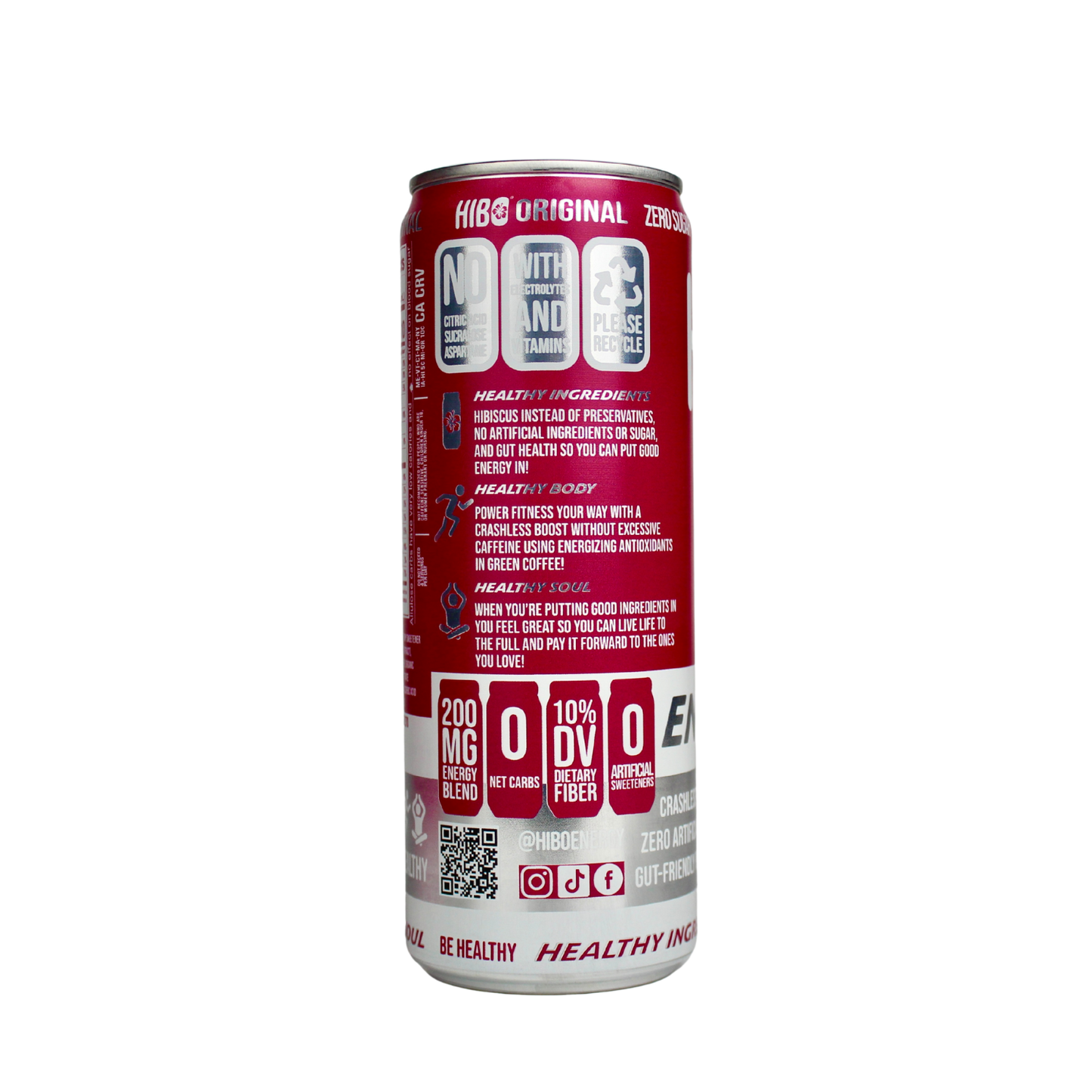 All-Natural Zero Sugar Energy Drink HIBO ORIGINAL (Mixed Berry), 12 FL OZ - Preservative Free - Gut Healthy - Key Electrolytes Antioxidants & Vitamins - Organic Caffeine - 10 Calories