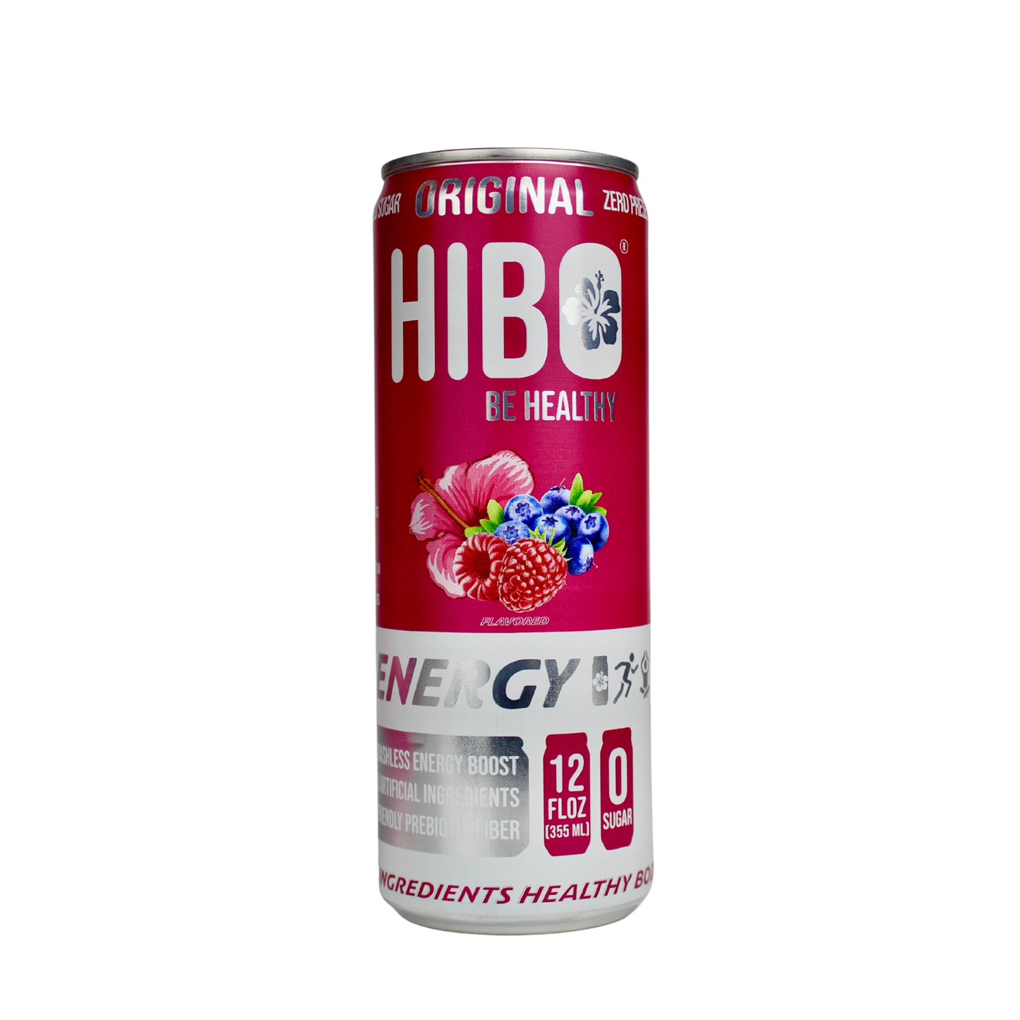 All-Natural Zero Sugar Energy Drink HIBO ORIGINAL (Mixed Berry), 12 FL OZ - Preservative Free - Gut Healthy - Key Electrolytes Antioxidants & Vitamins - Organic Caffeine - 10 Calories