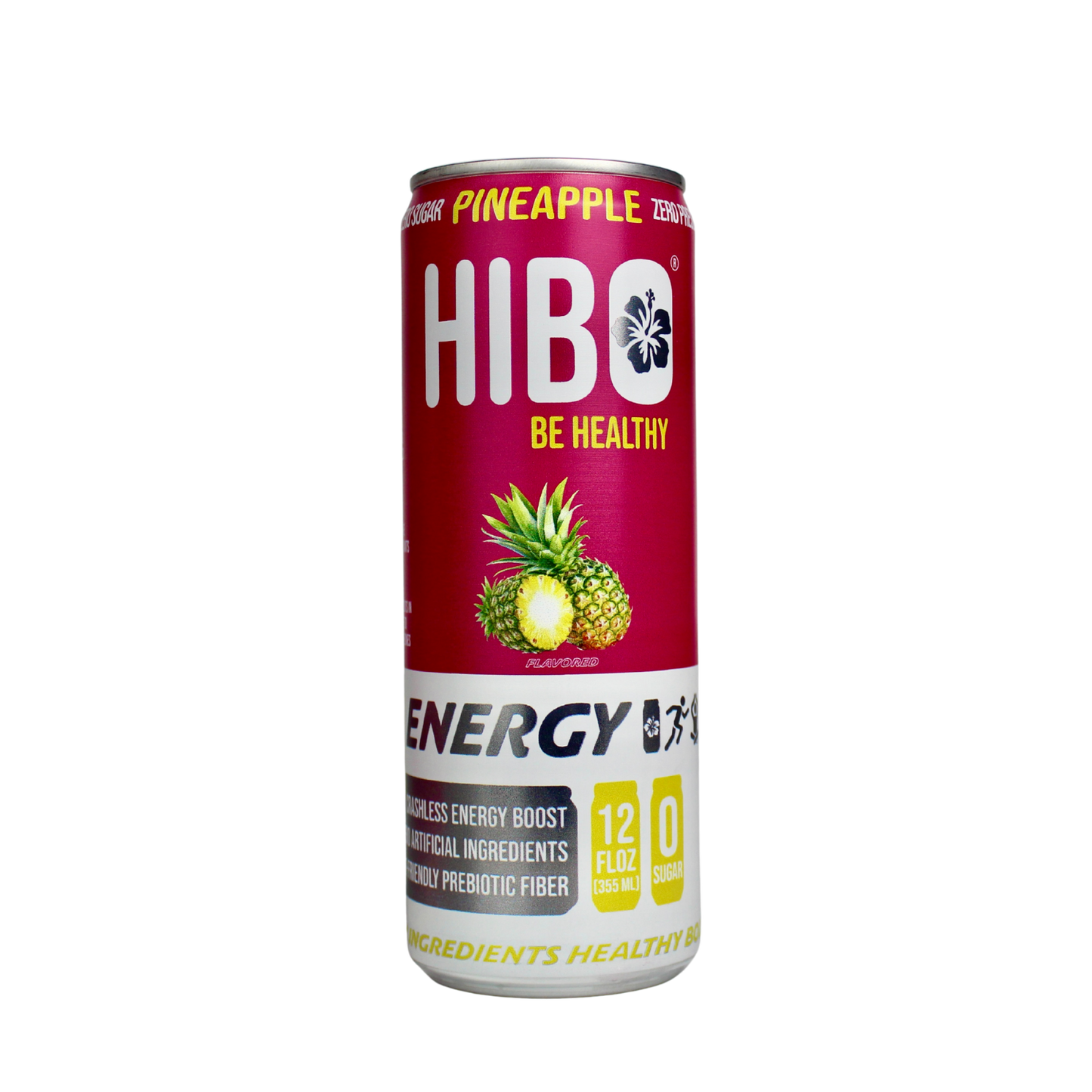 All-Natural Zero Sugar Energy Drink HIBO PINEAPPLE, 12 FL OZ - Preservative Free - Gut Healthy - Key Electrolytes Antioxidants & Vitamins - Organic Caffeine - 10 Calories