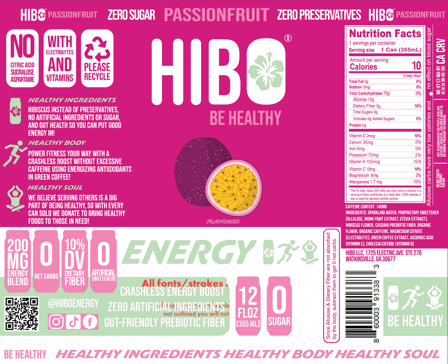 All-Natural Zero Sugar Energy Drink HIBO PASSIONFRUIT