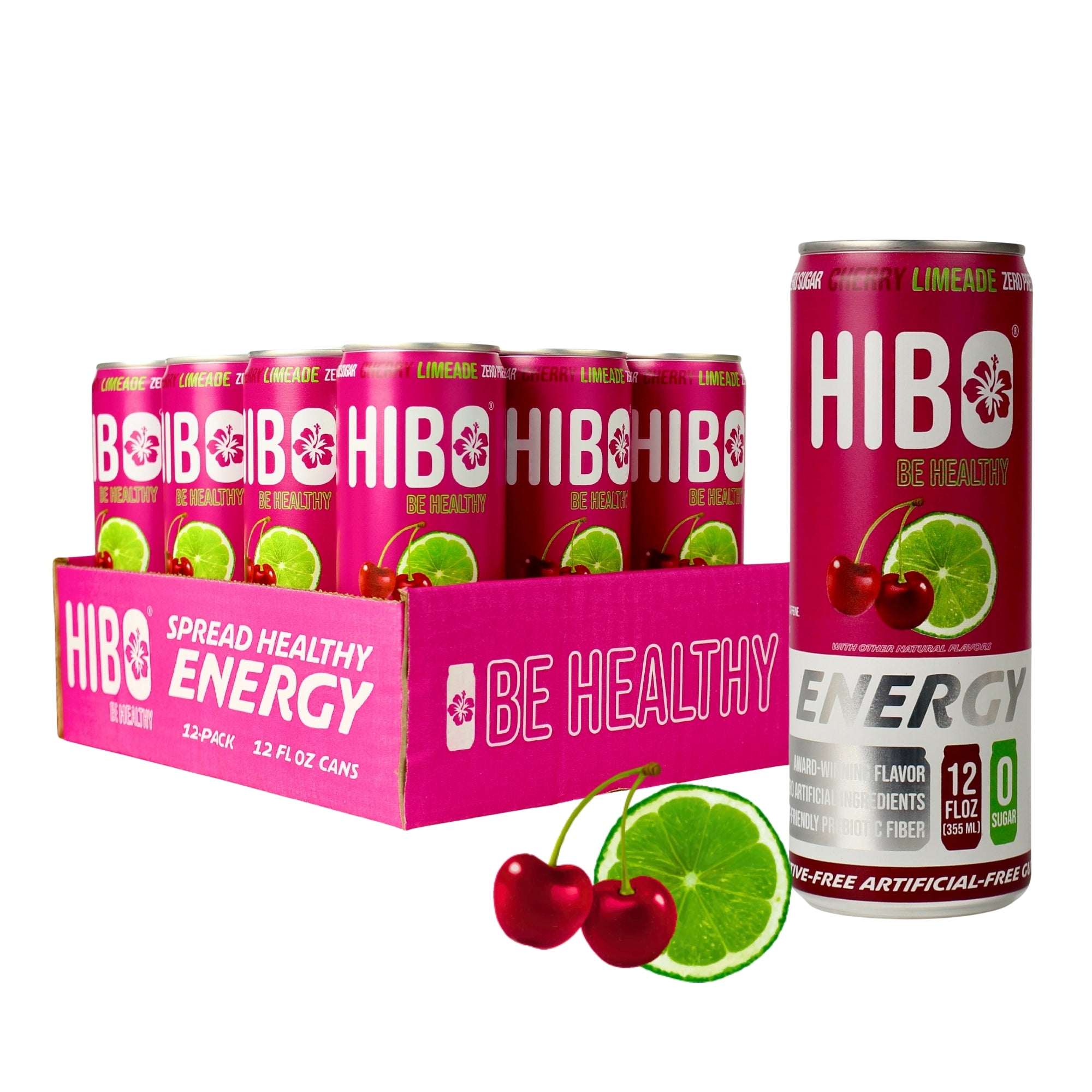 HIBO CHERRY LIMEADE (NEW!), Gut-Healthy Energy Drink 12 FL OZ - Sugar ...