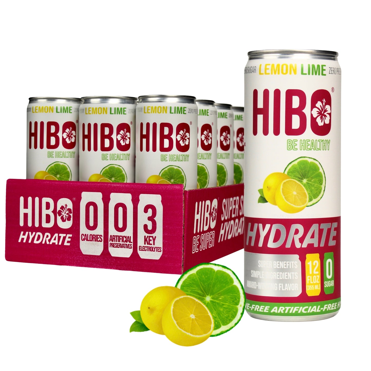 HIBO HYDRATE LEMON LIME, Gut-Friendly Hydration Drink 12 FL OZ - Sugar Free - Preservative Free - Artificial Free - Key Electrolytes Antioxidants & Vitamins - Organic Flavors - 10 Calories