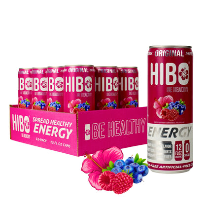 HIBO ORIGINAL (Mixed Berry), Gut-Healthy Energy Drink 12 FL OZ - Sugar Free - Preservative Free - Artificial Free - Key Electrolytes Antioxidants & Vitamins - Organic Caffeine - 10 Calories