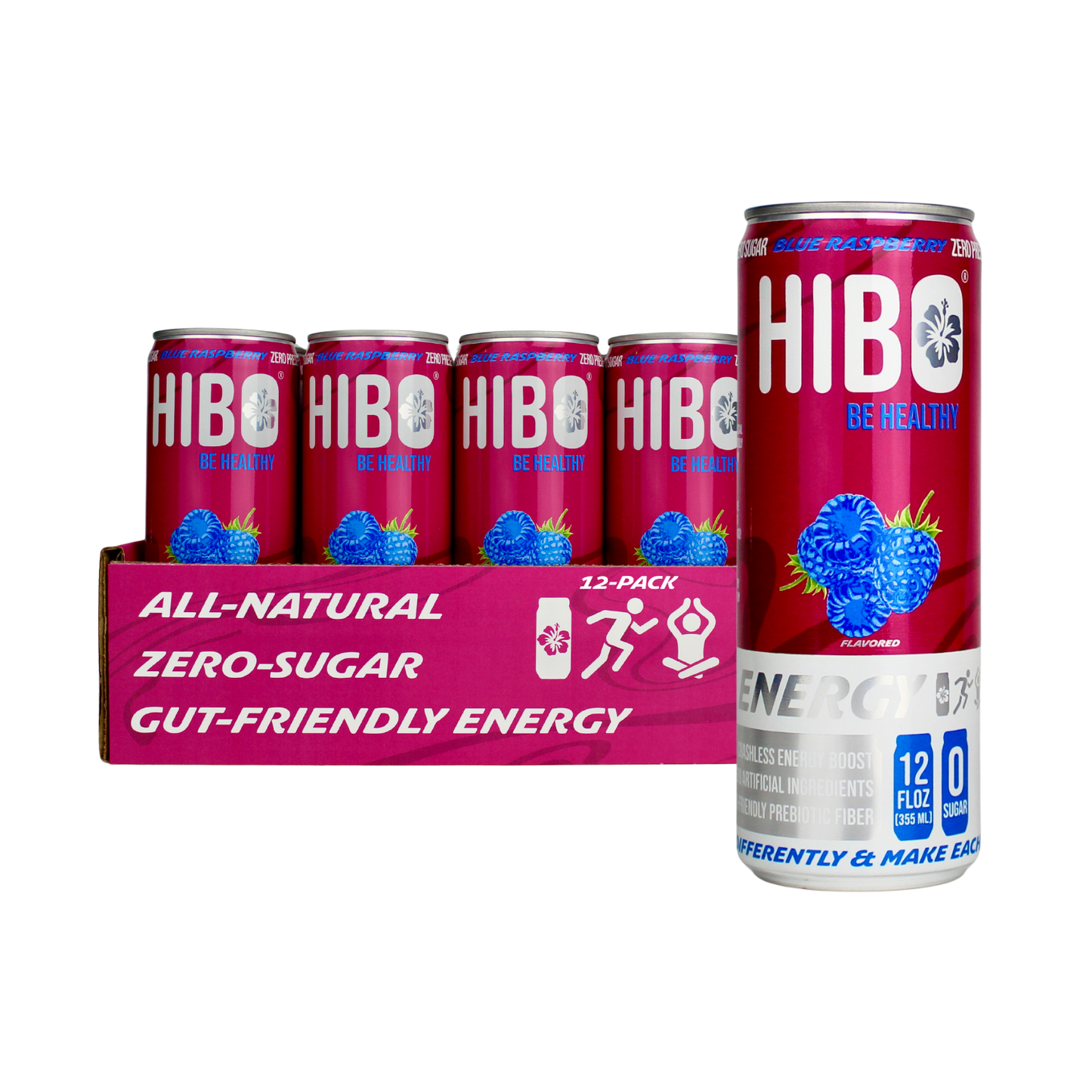All-Natural Zero Sugar Energy Drink HIBO BLUE RASPBERRY