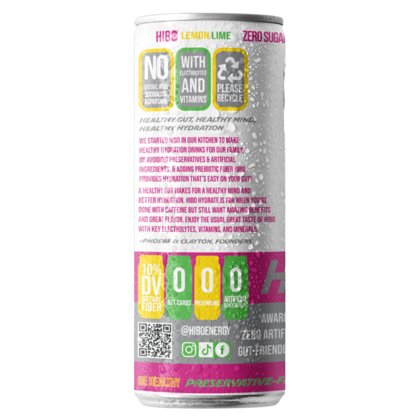 HIBO HYDRATE LEMON LIME, Gut-Friendly Hydration Drink 12 FL OZ - Sugar Free - Preservative Free - Artificial Free - Key Electrolytes Antioxidants & Vitamins - Organic Flavors - 10 Calories