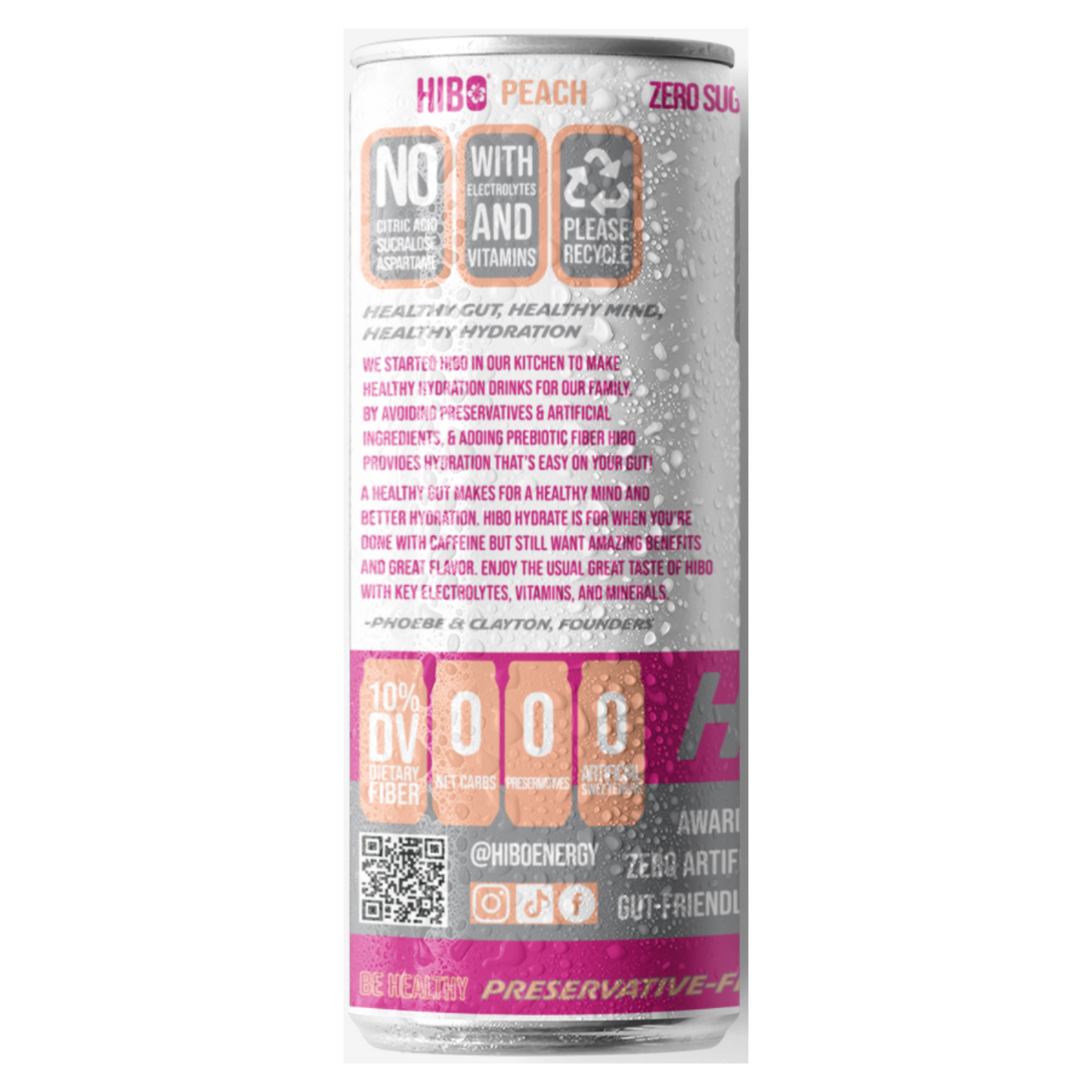 HIBO HYDRATE PEACH, Gut-Friendly Hydration Drink 12 FL OZ - Sugar Free - Preservative Free - Artificial Free - Key Electrolytes Antioxidants & Vitamins - Organic Flavors - 10 Calories