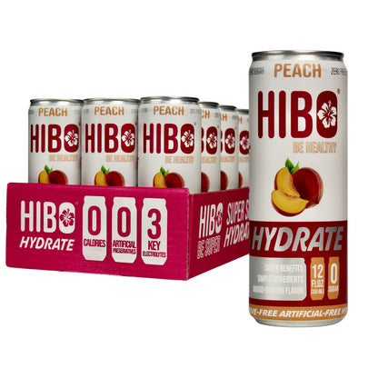 HIBO HYDRATE PEACH, Gut-Friendly Hydration Drink 12 FL OZ - Sugar Free - Preservative Free - Artificial Free - Key Electrolytes Antioxidants & Vitamins - Organic Flavors - 10 Calories