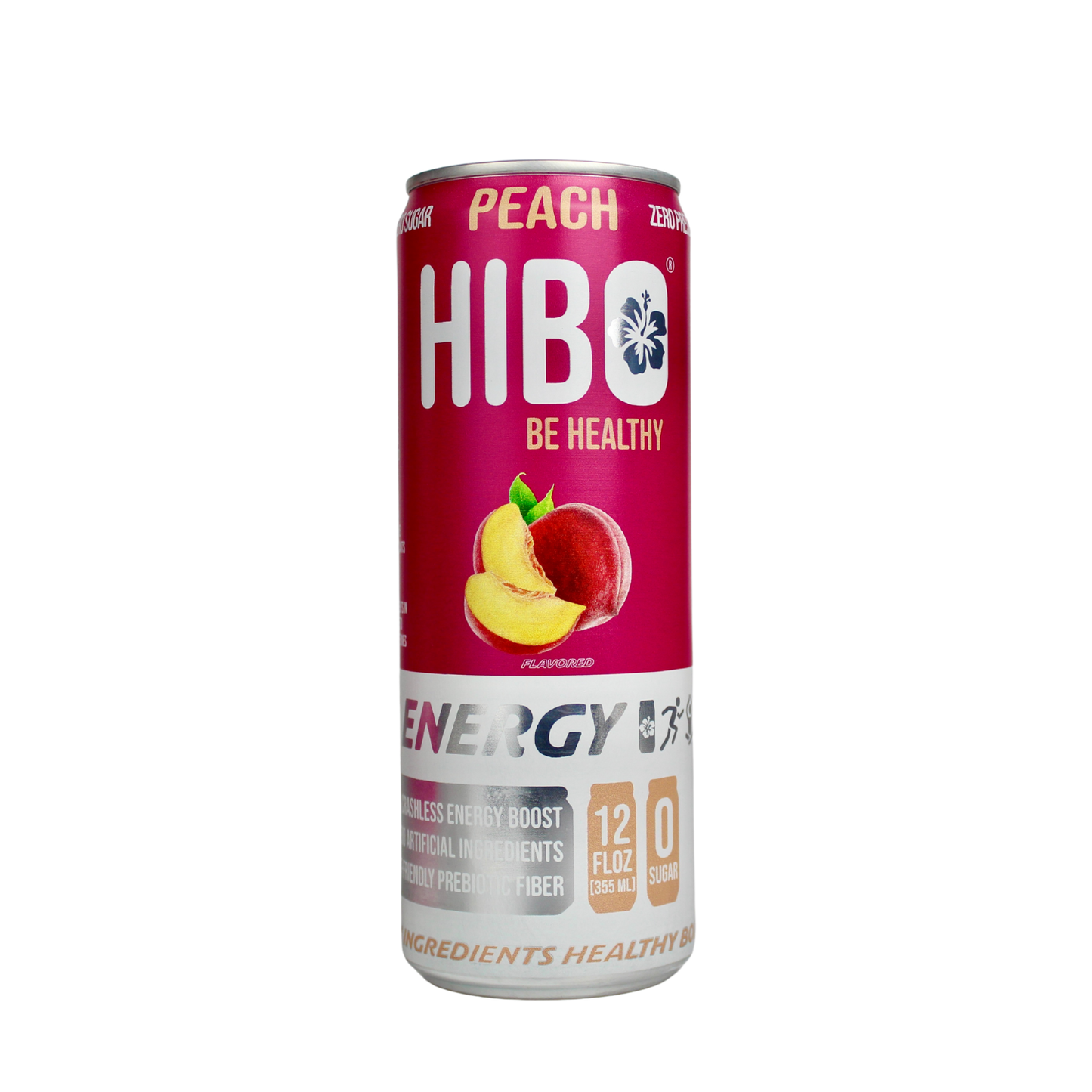 All-Natural Zero Sugar Energy Drink HIBO PEACH, 12 FL OZ - Preservative Free - Gut Healthy - Key Electrolytes Antioxidants & Vitamins - Organic Caffeine - 10 Calories