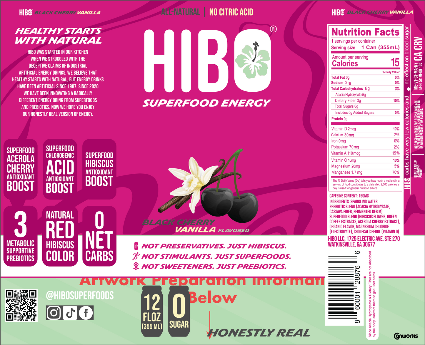 HIBO Superfood Energy Black Cherry Vanilla (Sugar-Free)