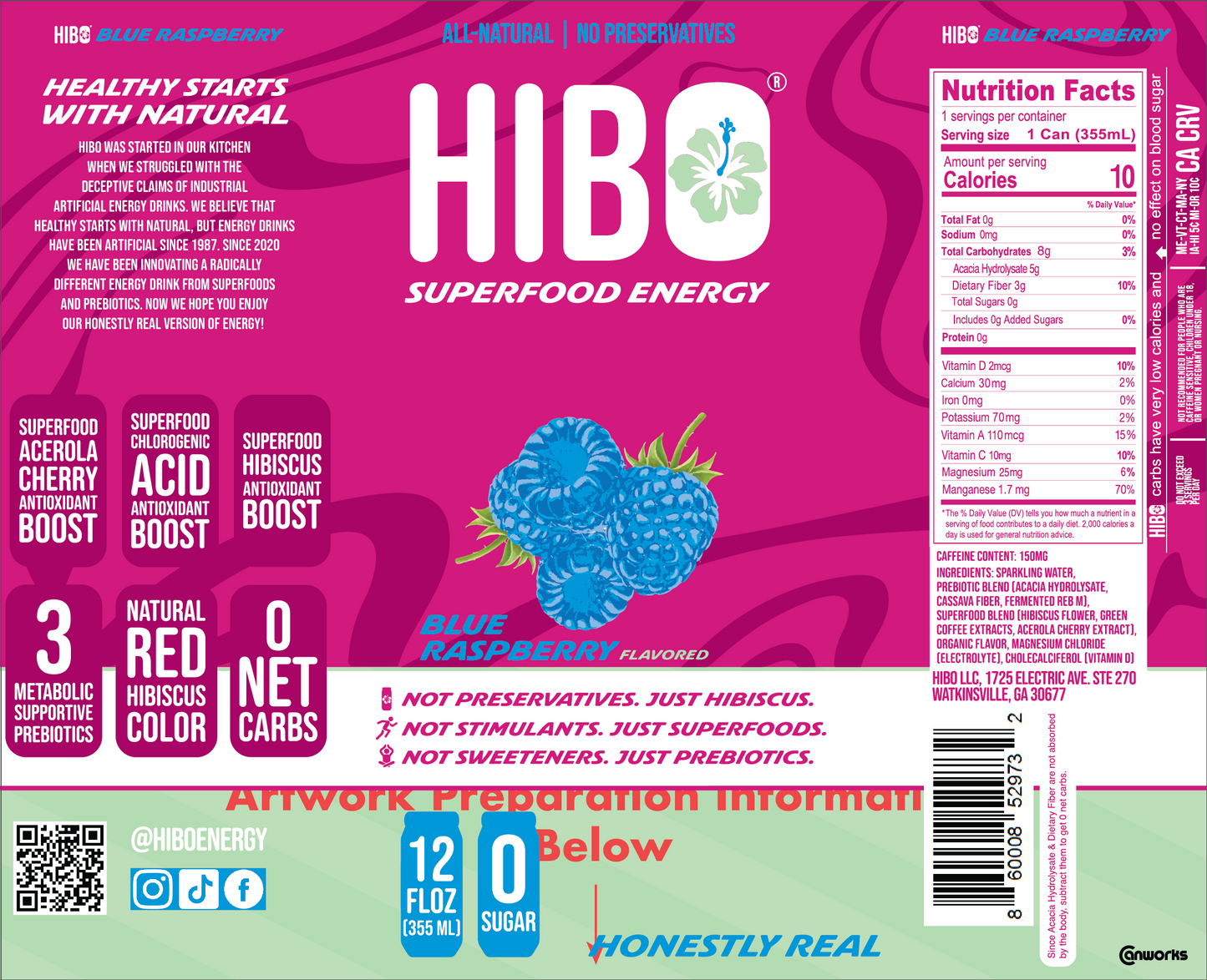 HIBO Superfood Energy Blue Raspberry (Sugar-Free)