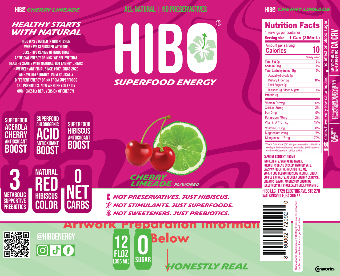 HIBO Superfood Energy Cherry Limeade (Sugar-Free)