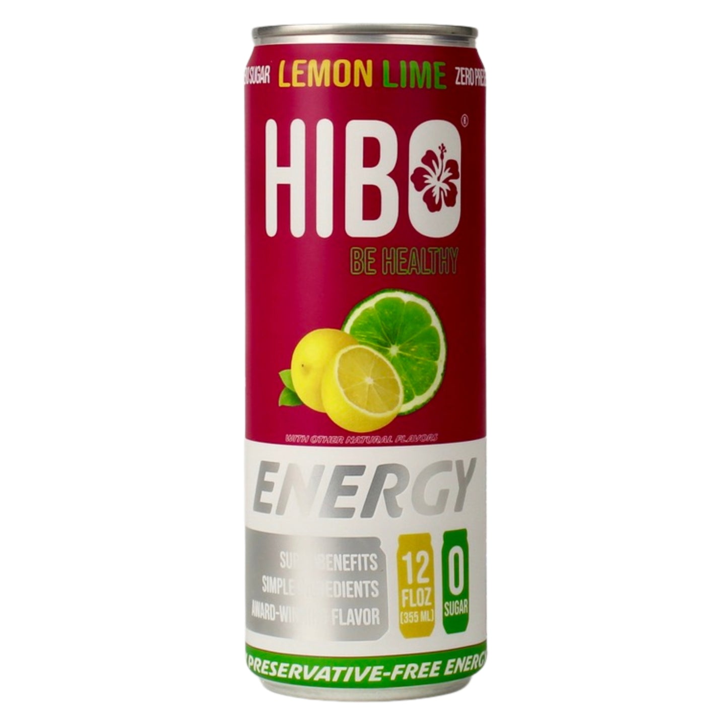 HIBO LEMON LIME, Gut-Healthy Energy Drink 12 FL OZ - Sugar Free - Preservative Free - Artificial Free - Key Electrolytes Antioxidants & Vitamins - Organic Caffeine - 10 Calories