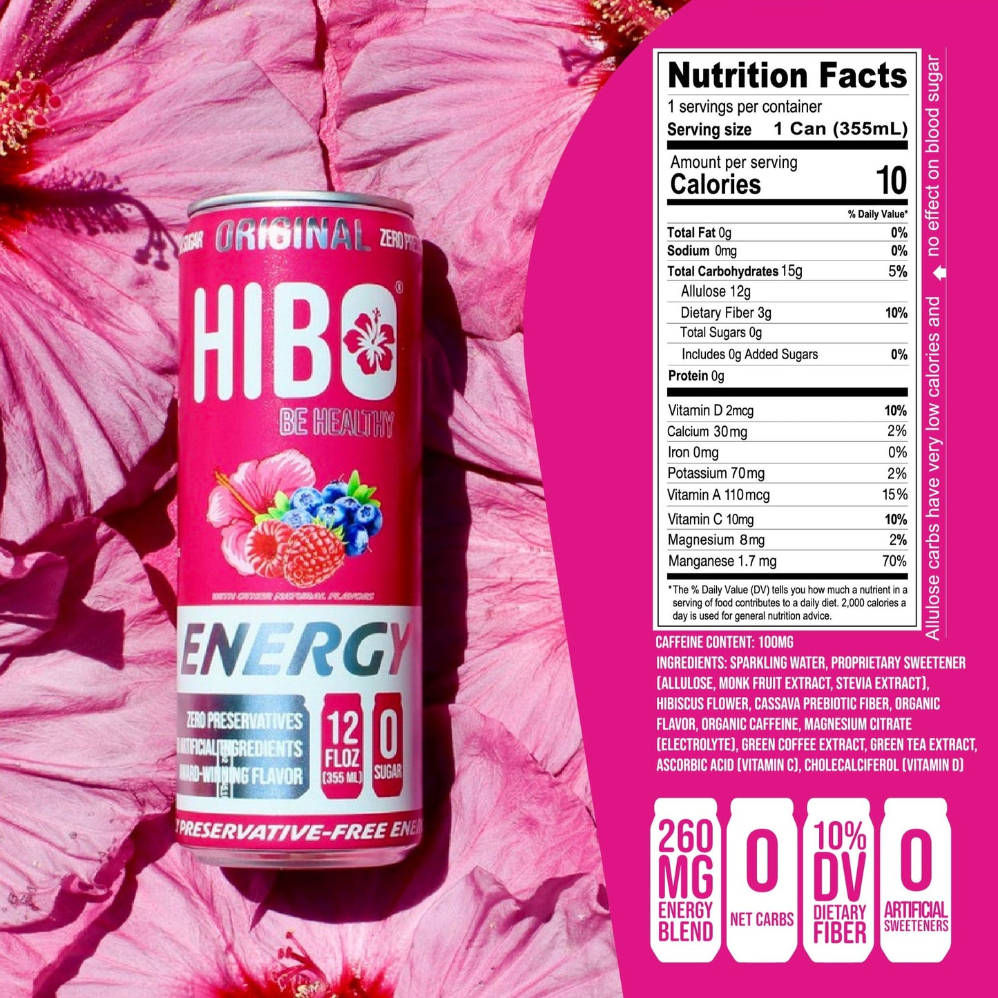 HIBO LEMON LIME, Gut-Healthy Energy Drink 12 FL OZ - Sugar Free - Preservative Free - Artificial Free - Key Electrolytes Antioxidants & Vitamins - Organic Caffeine - 10 Calories